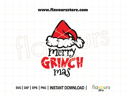 Funny Merry Grinchmas SVG cut file in green and red, perfect for Cricut Christmas crafts and humorous DIY holiday shirts.