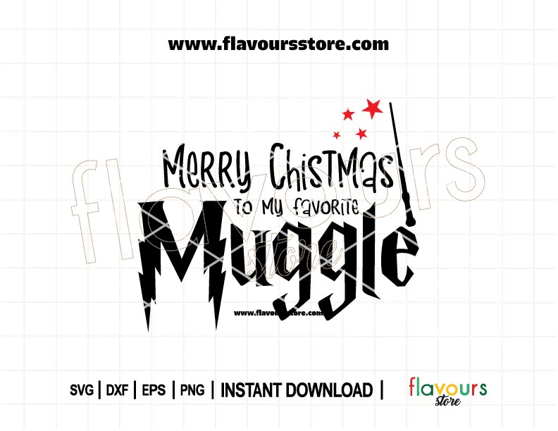 Festive "Merry Christmas to My Favorite Muggle" SVG design featuring Harry Potter-inspired elements, ideal for holiday crafts with Cricut and Silhouette.