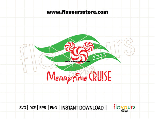 Festive Merrytime Cruise SVG featuring Mickey in a peppermint candy design – perfect for Disney holiday cruise crafts with Cricut and Silhouette.