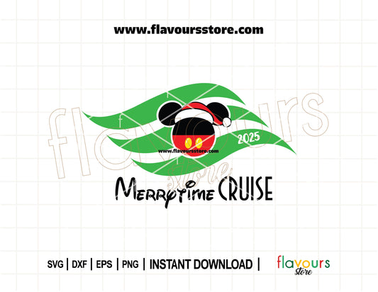 Mickey Mouse wearing Santa hat in Disney Merrytime Cruise SVG – perfect for Christmas crafts and cruise shirts with Cricut or Silhouette.