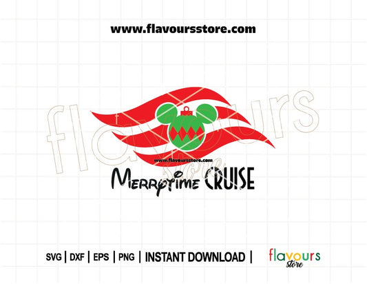 Merrytime Cruise Christmas ball flag SVG — nautical holiday cut file for Cricut and Silhouette crafts including shirts, mugs, and home décor.