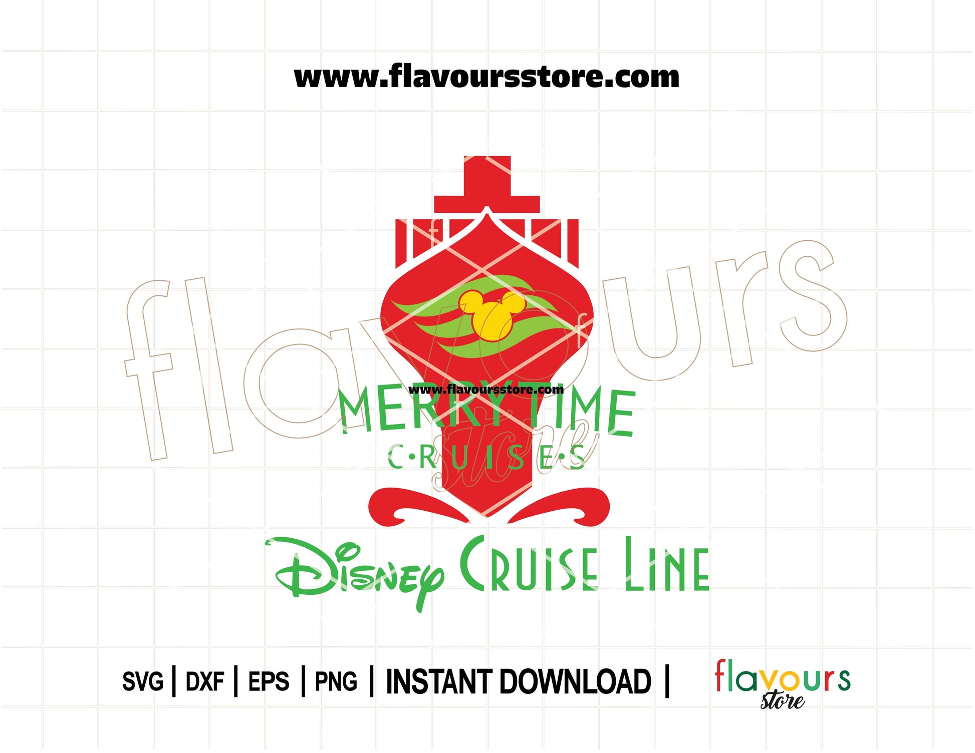 Red Disney cruise ship SVG with holiday theme, perfect for Merrytime Cruise Christmas crafting using Cricut and Silhouette.