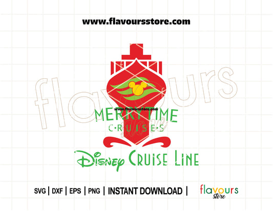 Red Disney cruise ship SVG with holiday theme, perfect for Merrytime Cruise Christmas crafting using Cricut and Silhouette.