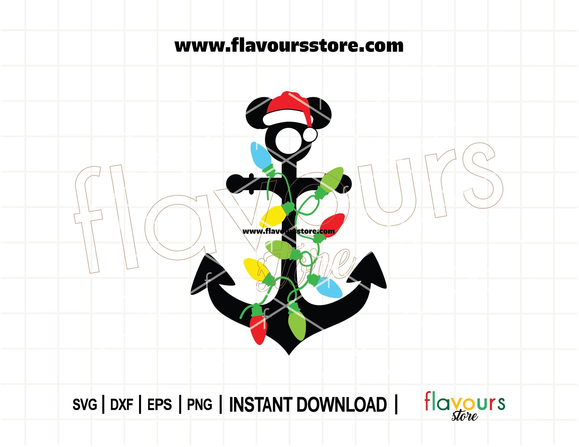 SVG design of Mickey ears anchor with Christmas Santa hat, perfect for Disney holiday cruise crafting with Cricut or Silhouette.