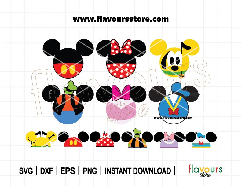 Mickey Friends Ears Bundle SVG, Mouse Head Png, Charming Minnie, Pluto, Donald & Goofy Ears Cut Files for Cricut