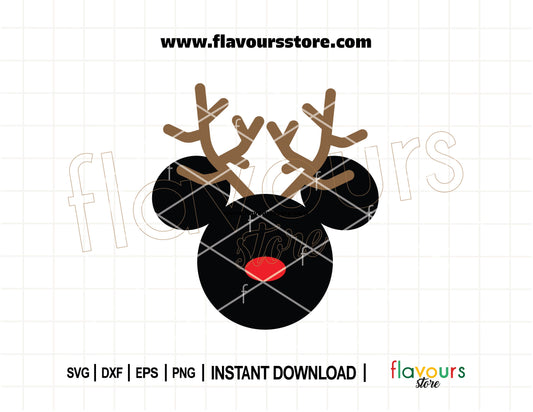 Mickey Mouse with reindeer antlers SVG cut file for Cricut and Silhouette Christmas DIY crafts