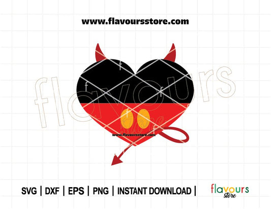 Mickey Devil Heart SVG Cut File in kawaii style for Cricut and Silhouette, perfect for Valentine’s Day or spooky cute crafts