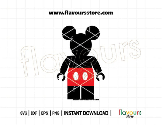 LEGO-style Mickey Mouse SVG design with colorful block elements, ideal for Cricut crafts, birthday shirts, and Disney-themed DIY projects.
