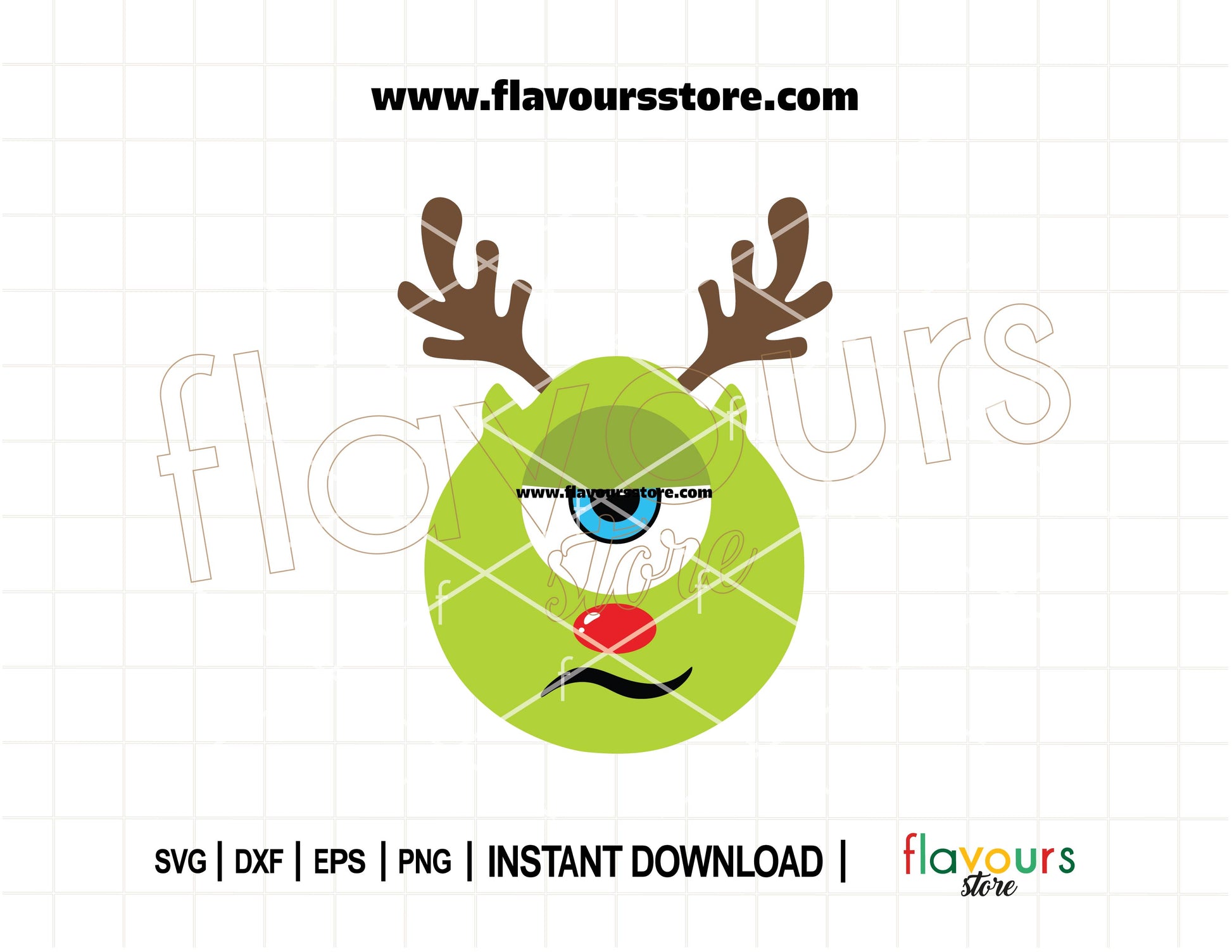 Mike Wazowski with reindeer antlers Christmas SVG cut file for Cricut and Silhouette holiday projects