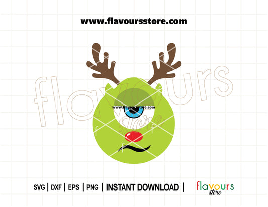 Mike Wazowski with reindeer antlers Christmas SVG cut file for Cricut and Silhouette holiday projects