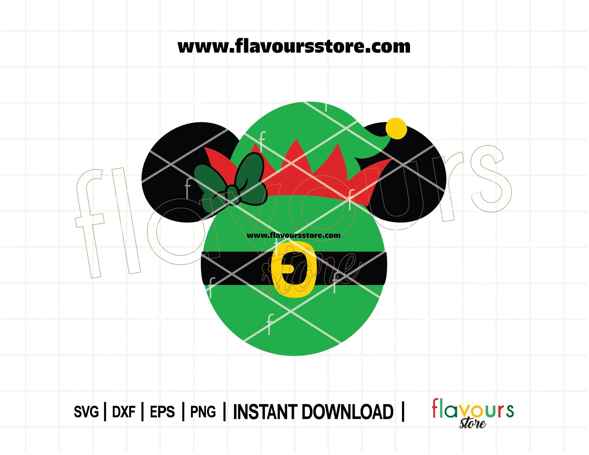 Minnie Mouse Christmas SVG featuring elf ears and a bow, designed for Cricut and Silhouette holiday projects