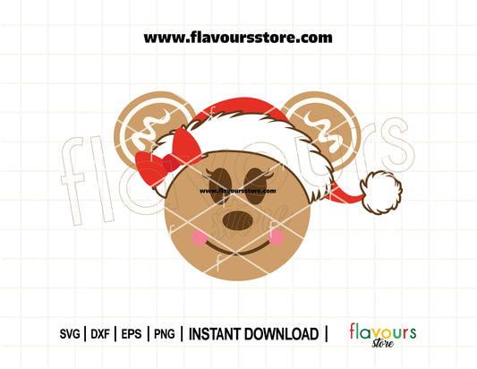 Minnie Gingerbread SVG with Santa hat ears and bow, designed for Christmas Cricut and Silhouette crafts