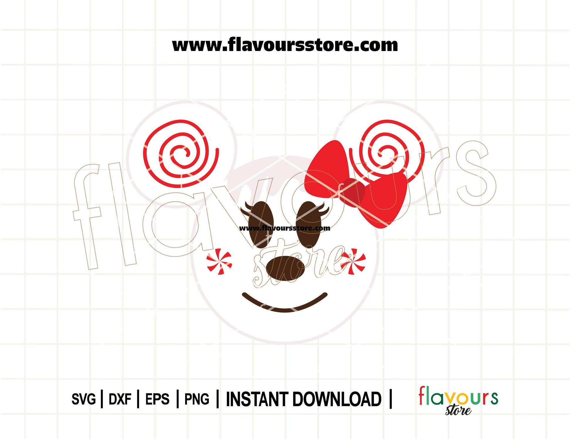 Minnie Mouse holiday SVG with candy cane ears and red bow, perfect for Disney-themed Christmas crafts and Cricut projects
