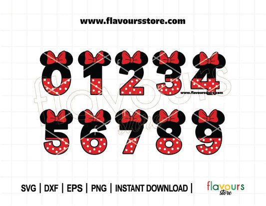 Minnie Mouse Number Bundle SVG, Bow Ears, Mouse Ears Svg, Birthday Numbers Png, 0 through 9 Mickey numbers Silhouette & Cricut Cut Files