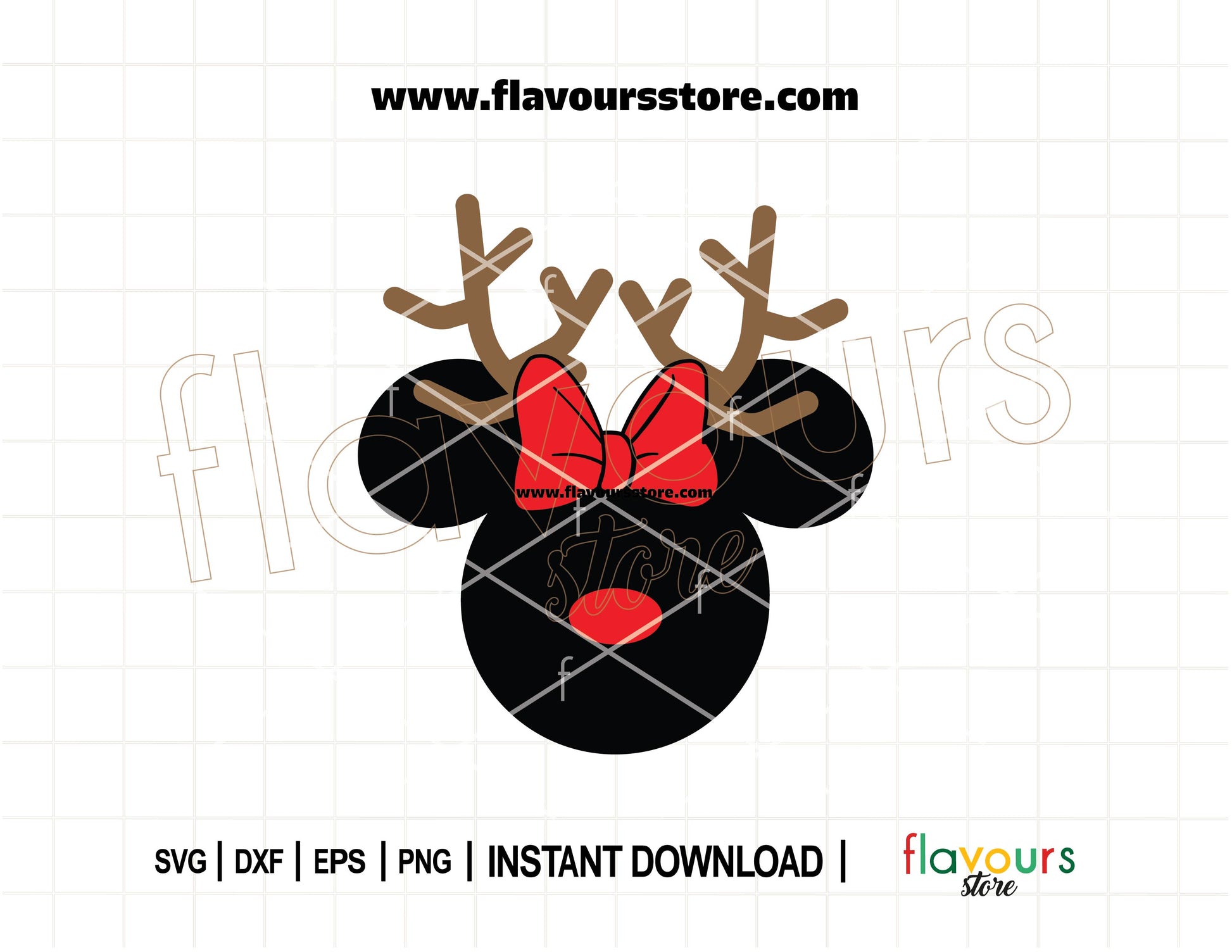 Minnie Mouse with reindeer antlers and red bow – Christmas SVG perfect for Cricut holiday shirts and festive Disney projects