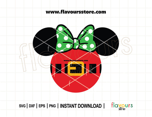 Minnie Mouse Santa Ears green bow – festive SVG cut file for Christmas Cricut projects and Disney-themed crafts