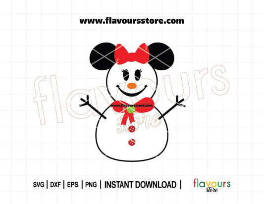 Minnie Mouse styled as a snowman with a red bow – festive Disney Christmas SVG cut file for Cricut holiday crafts