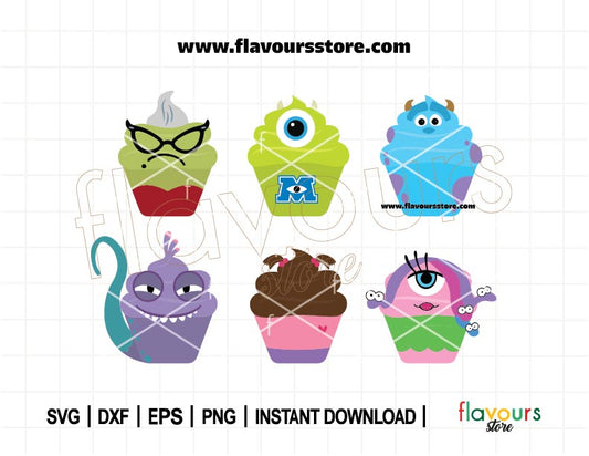 Monsters Cupcakes Bundle SVG, Snack Svg, Birthday Svg, Mike Svg, Sulley Svg, Boo Svg, Randall Svg, Cupcakes Clipart, SVG Cut File For Cricut
