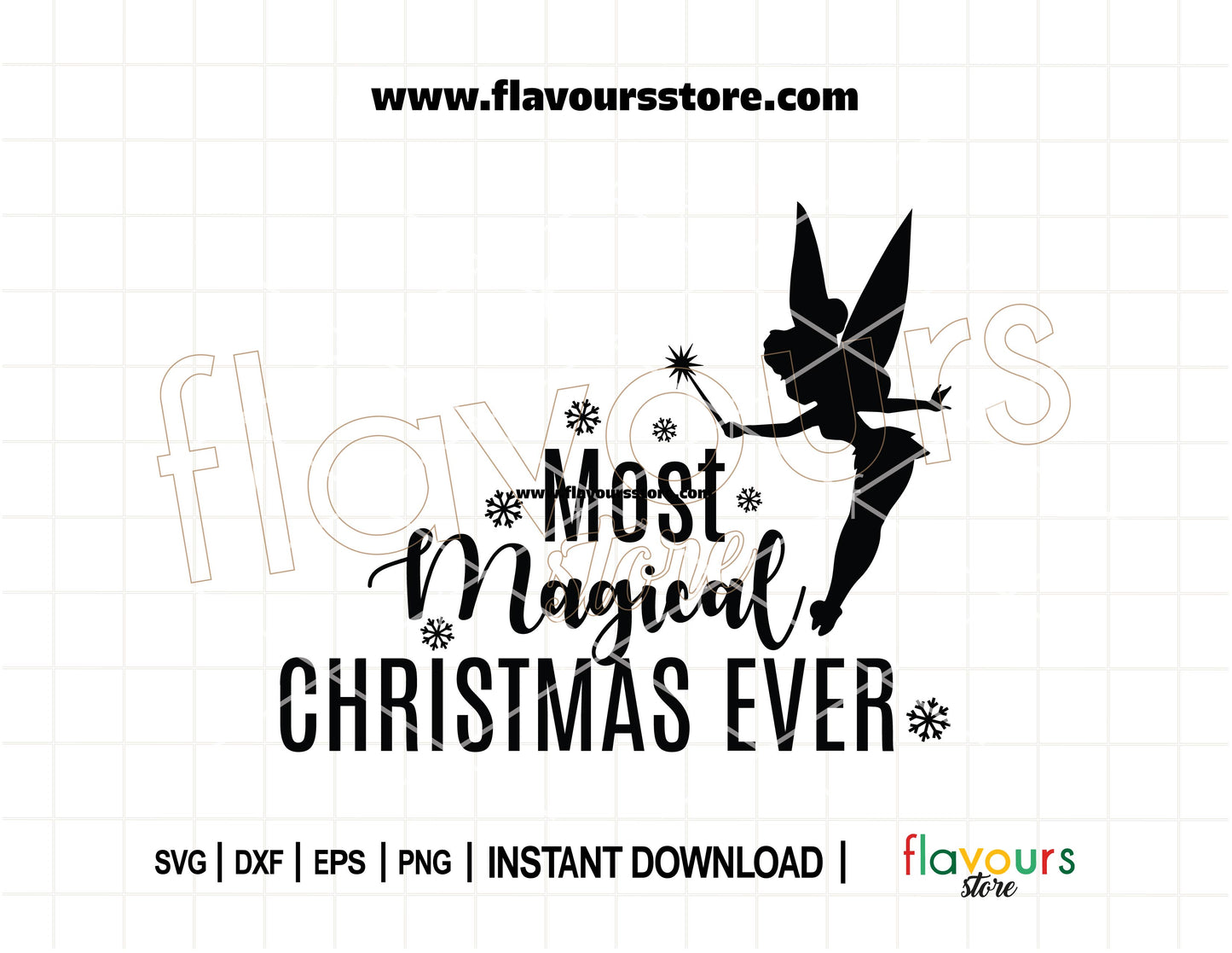 Magical Tinkerbell silhouette with Christmas elements and text 'Most Magical Christmas Ever' – SVG cut file for Cricut and Silhouette