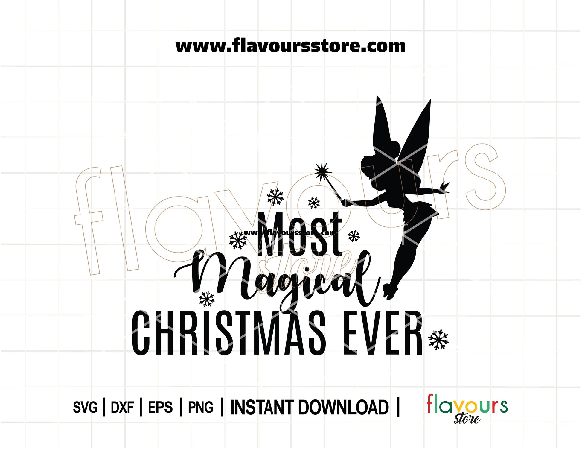 Magical Tinkerbell silhouette with Christmas elements and text 'Most Magical Christmas Ever' – SVG cut file for Cricut and Silhouette