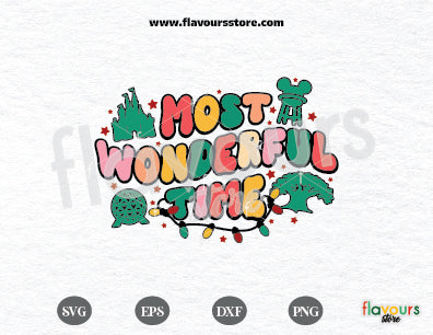 Most Wonderful Time svg, Merry Christmas Png, Family Vacation Svg, Christmas PNG, Retro Groovy Christmas, Trip Epcot Magic Kingdom Cricut