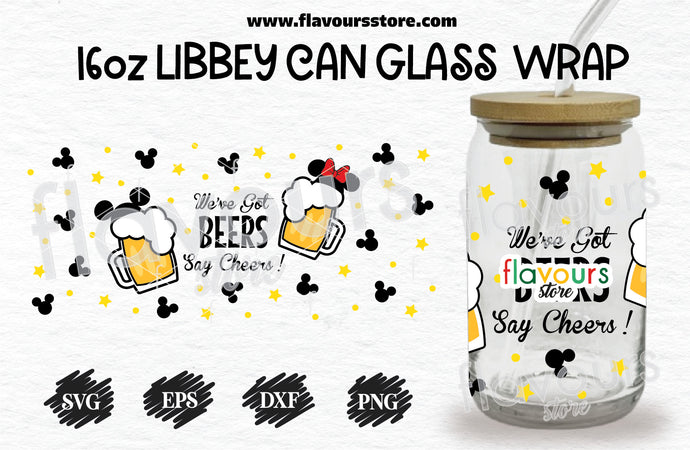 16oz Libbey Can Cup Wrap | Libbey Wrap Svg | Mickey Minnie Beer Cheers Svg