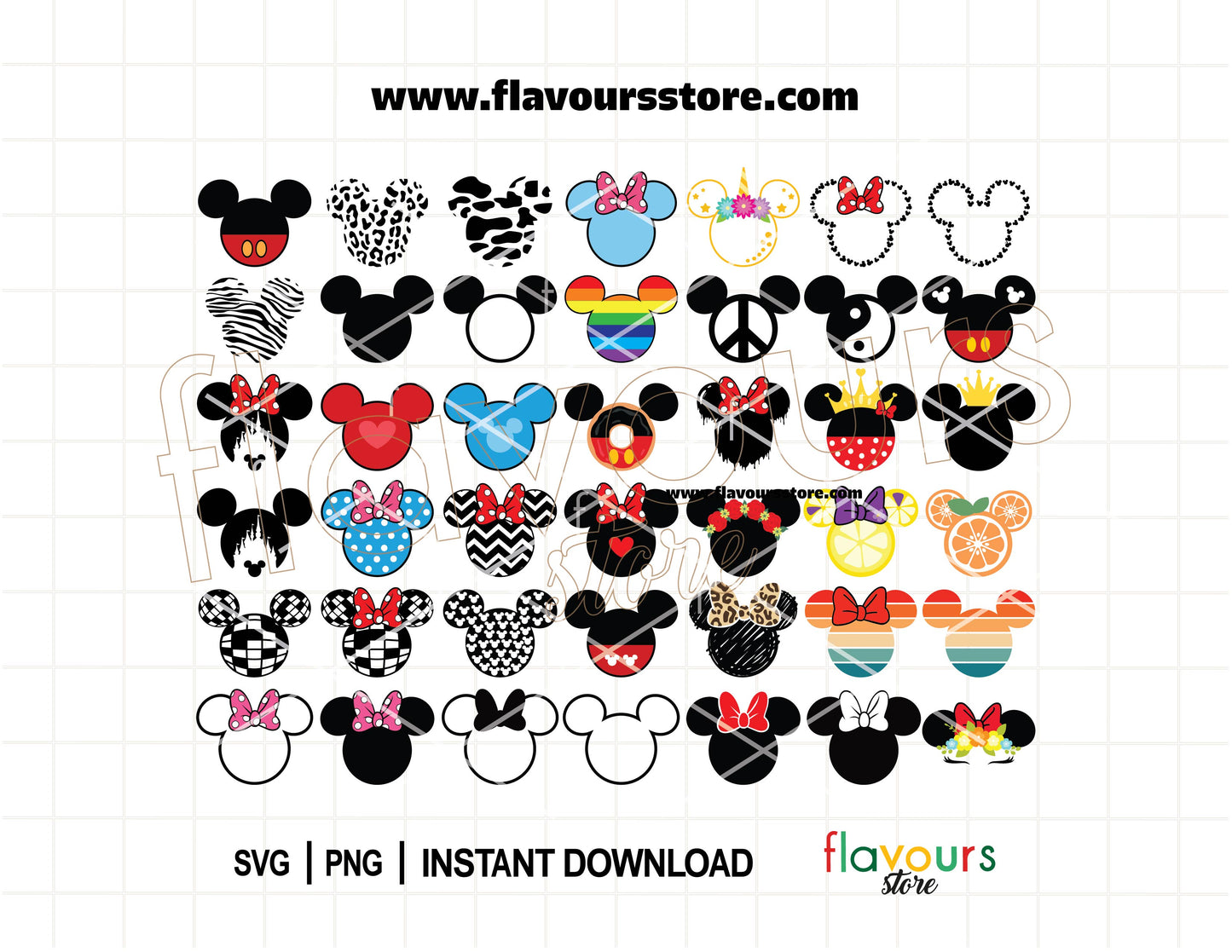 Minimal mouse ears SVG bundle with outline mouse head PNG designs for family vacation shirts compatible with Cricut and Silhouette