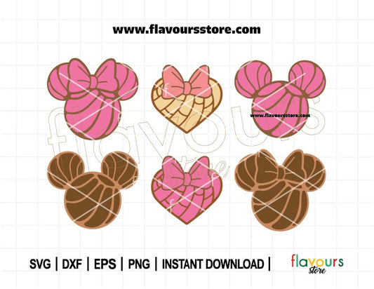 Mouse Head Conchas SVG Bundle | Pan dulce | Mexican sweet bread Svg | Mouse Head Ears Svg | Mouse Bow Ears Svg | Cut File For Cricut SVG
