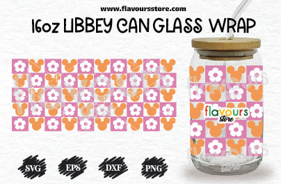16oz Libbey Can Cup Wrap | Libbey Wrap Svg | Checkered Mouse Flower