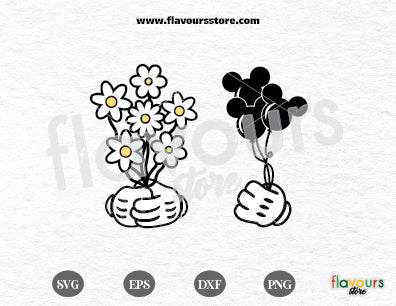 Mouse Gloves PNG, Mouse Ears Balloons Svg, Daisy Flowers Clipart, Flowers Bouquet Svg, Cricut Silhouette