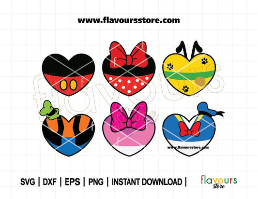 Disney Club Hearts, Mickey Heart, Minnie Heart, Valentine Heart Mouse SVG Cut File