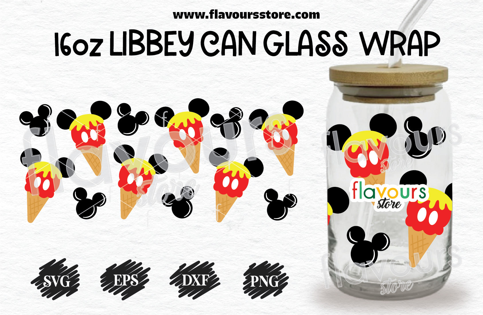 Mouse Ice Cream Svg, 16oz Libbey Can Cup Wrap, Libbey Wrap Svg 