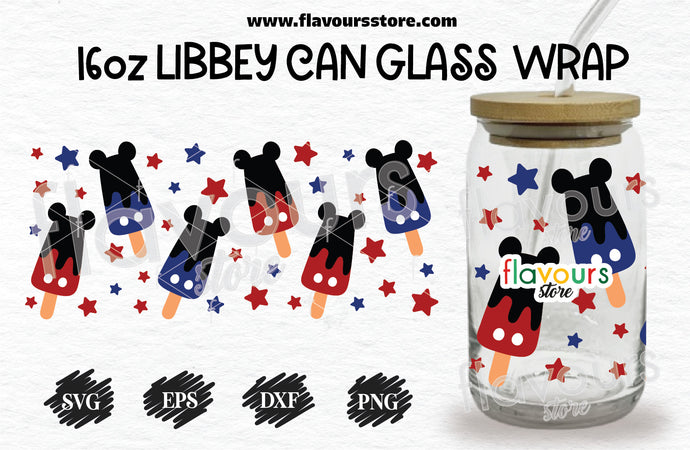 16oz Libbey Can Cup Wrap | Libbey Wrap Svg | Mickey Popsicle American Flag Svg