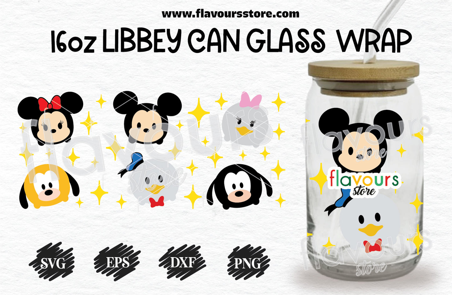 Mouse Friends Tsum Tsum Svg, 16oz Libbey Can Cup Wrap, Libbey Wrap Svg