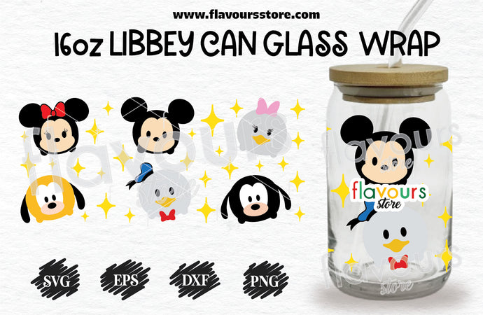 16oz Libbey Can Cup Wrap | Libbey Wrap Svg | Mouse Friends Tsum Tsum Svg
