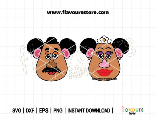 Mr and Mrs Potato Head Bundle SVG, Potato Head Ears Svg, Toys, Mouse Head Svg, Potato Head Couple Png, Svg Cut File For Cricut
