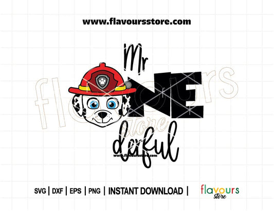 Mr. Onederful Marshall Paw Patrol SVG design – perfect for creating 1st birthday shirts, party decorations, and personalized gifts for Paw Patrol fans.