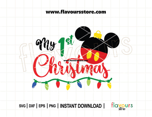 My 1st Christmas baby SVG with Mickey ornament, perfect for Cricut crafts, baby onesies, and custom holiday gifts