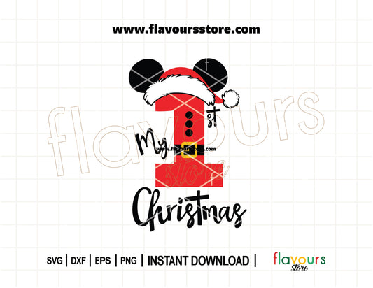Mickey Santa SVG with 'My 1st Christmas' text – baby holiday cut file for Cricut and Silhouette