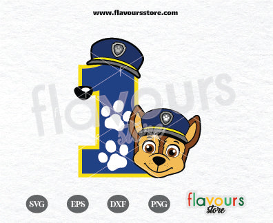 Number 1 Chase, Birthday Boy Chase, Kids cartoon Svg, Paw Patrol Cartoon Svg, Paw Patrol SVG Cut File