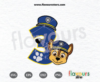 Number 3 Chase Svg, Birthday Boy Chase, Kids cartoon Svg, Paw Patrol Cartoon Svg, Paw Patrol SVG Cut File