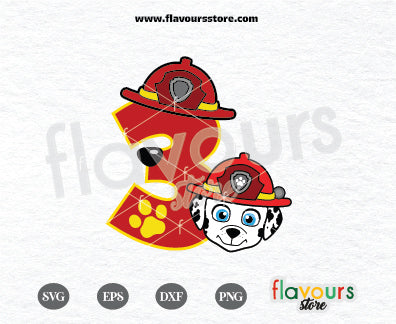 3rd Birthday, Number 3, Marshall Paw Patrol Svg, Kids cartoon Svg, Paw Patrol Cartoon Svg, Paw Patrol SVG Cut File