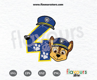 Number 4 Chase Svg, Birthday Boy Chase, Kids cartoon Svg, Paw Patrol Cartoon Svg, Paw Patrol SVG Cut File