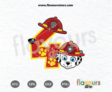 4th Birthday, Number 4, Marshall Paw Patrol Svg, Kids cartoon Svg, Paw Patrol Cartoon Svg, Paw Patrol SVG Cut File