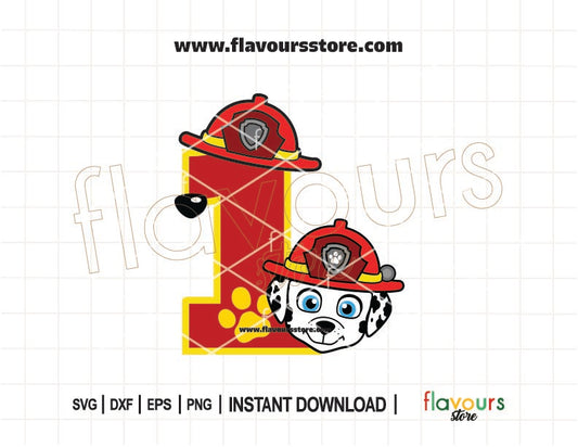 1st Birthday Marshall Paw Patrol SVG – Number 1 Birthday Design with Marshall – Perfect for Cricut and Silhouette birthday shirts and Paw Patrol party crafts