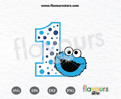 Number One, Cookie Monster SVG, Sesame Street Birthday SVG Cut File