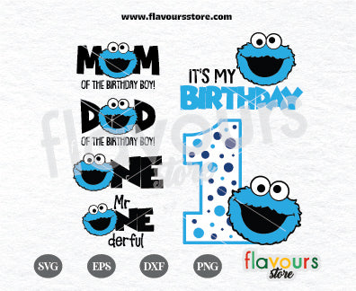 Cookie Monster, 1st Birthday Bundle, Sesame Street Birthday SVG Cut Files