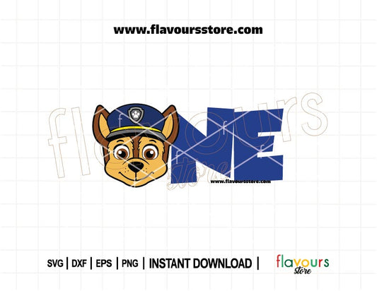 Number 1 Chase Paw Patrol SVG for 1st birthday boy shirt, Cricut Silhouette cut file, instant download