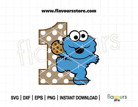 Baby Cookie Monster 1st Birthday SVG Bundle for Cricut and Silhouette, perfect for Sesame Street-themed first birthday shirts and decorations