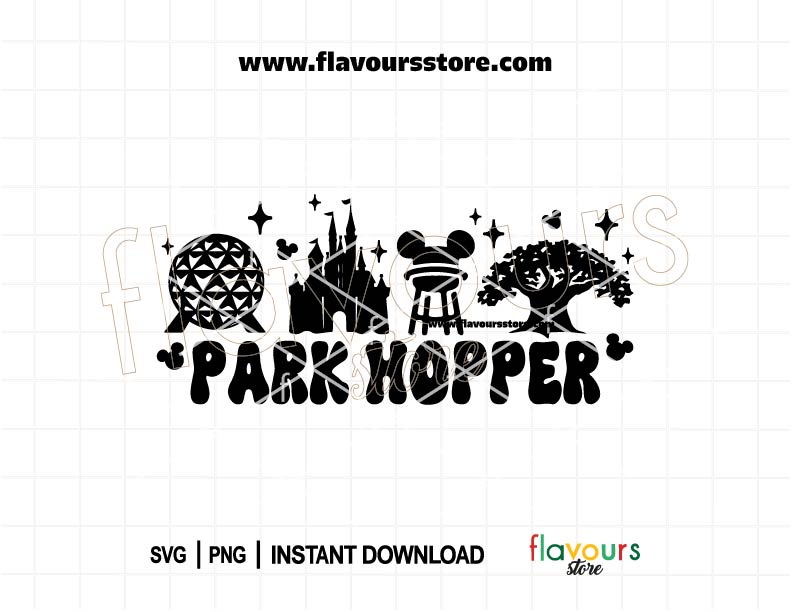 Park Hopper SVG featuring theme park-inspired icons for Cricut family vacation shirts and travel crafts
